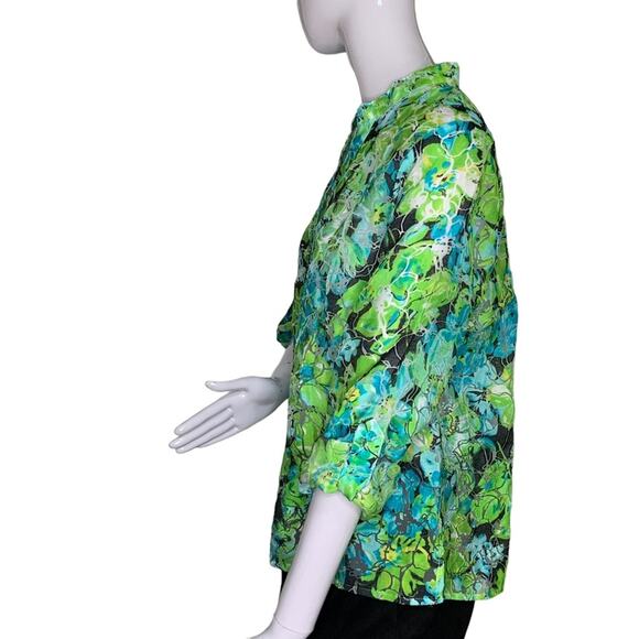 Kim Kim Rogers Petite Button Down Shirt Size LP Green Floral Print - Picture 5 of 10